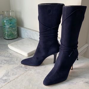Jimmy Choo shoe suede mid calf navy boots